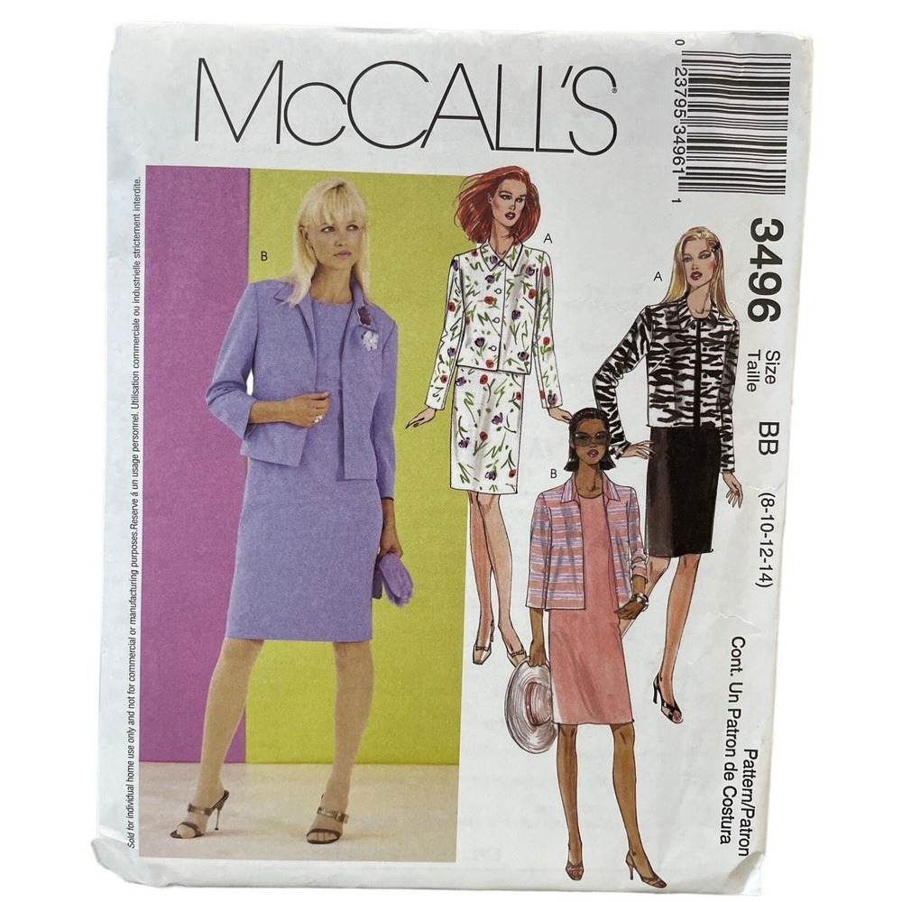 McCall's Sewing Pattern 3496 Dress Jacket Misses Size 8-14 Uncut FF 2002